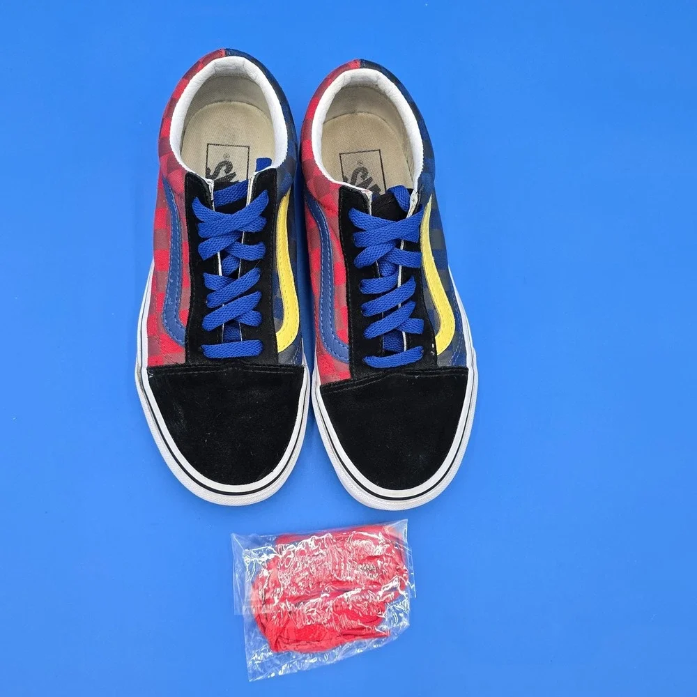 Vans Shoes Mens 4.5 Womens 6 Black Blue Red Suede Canvas Checkerboard Lace‎ Up